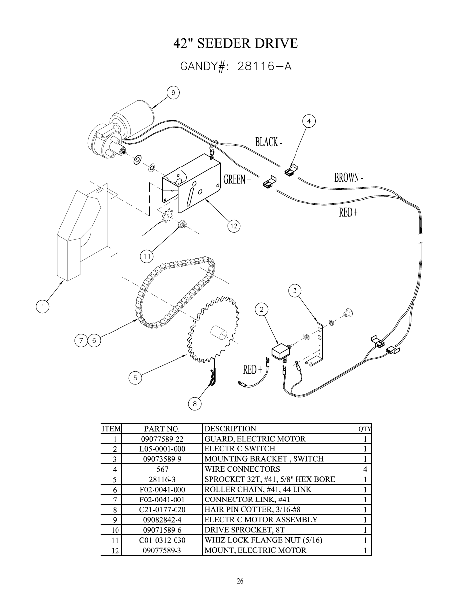 42” seeder drive, 42” seeder parts list | HP AE40L User Manual | Page 27 / 31