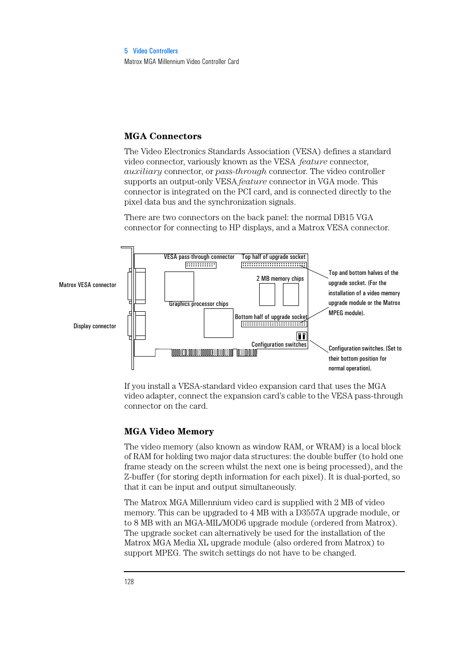 Mga connectors, Mga video memory | HP Vectra 500 Series User Manual | Page 128 / 146