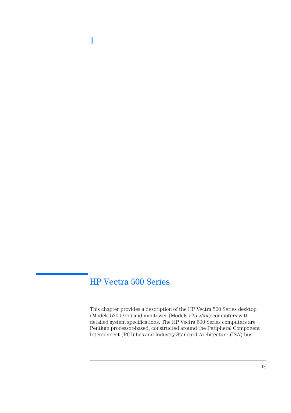 Hp vectra 500 series, 1hp vectra 500 series | HP Vectra 500 Series User Manual | Page 13 / 146