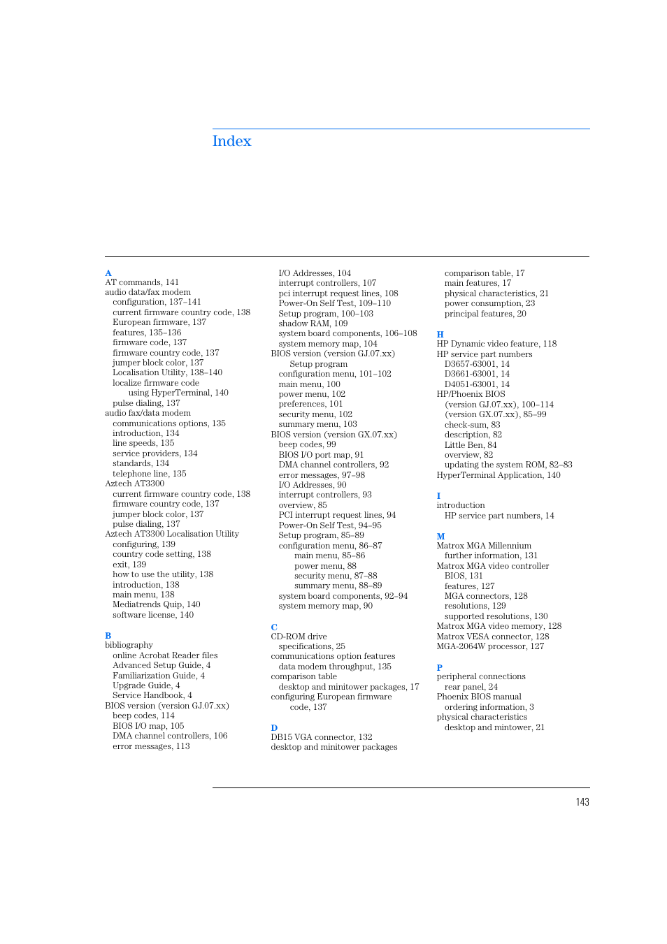 Index | HP Vectra 500 Series User Manual | Page 143 / 146