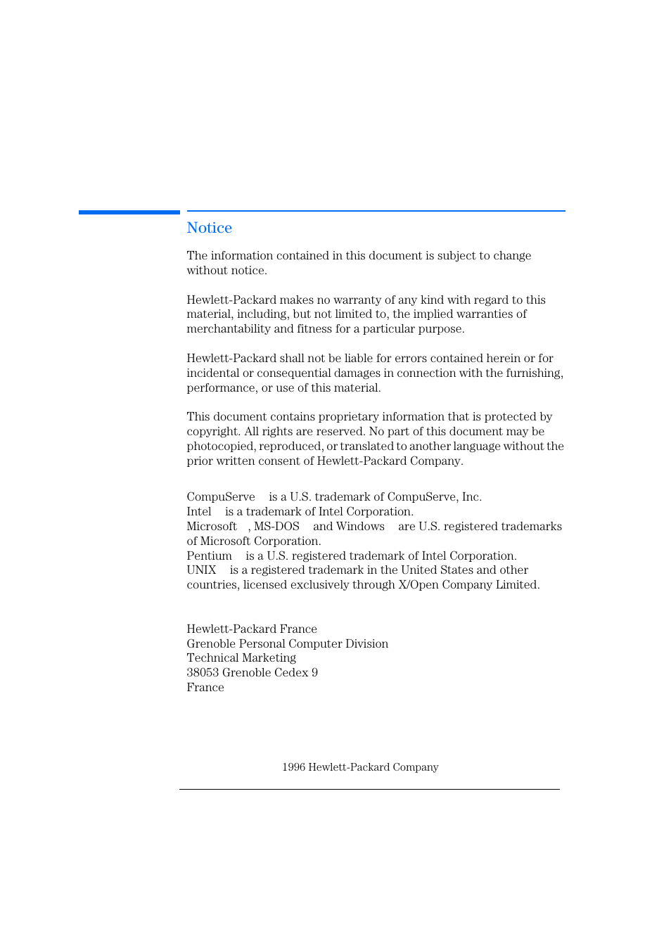 Notice | HP Vectra 500 Series User Manual | Page 2 / 146