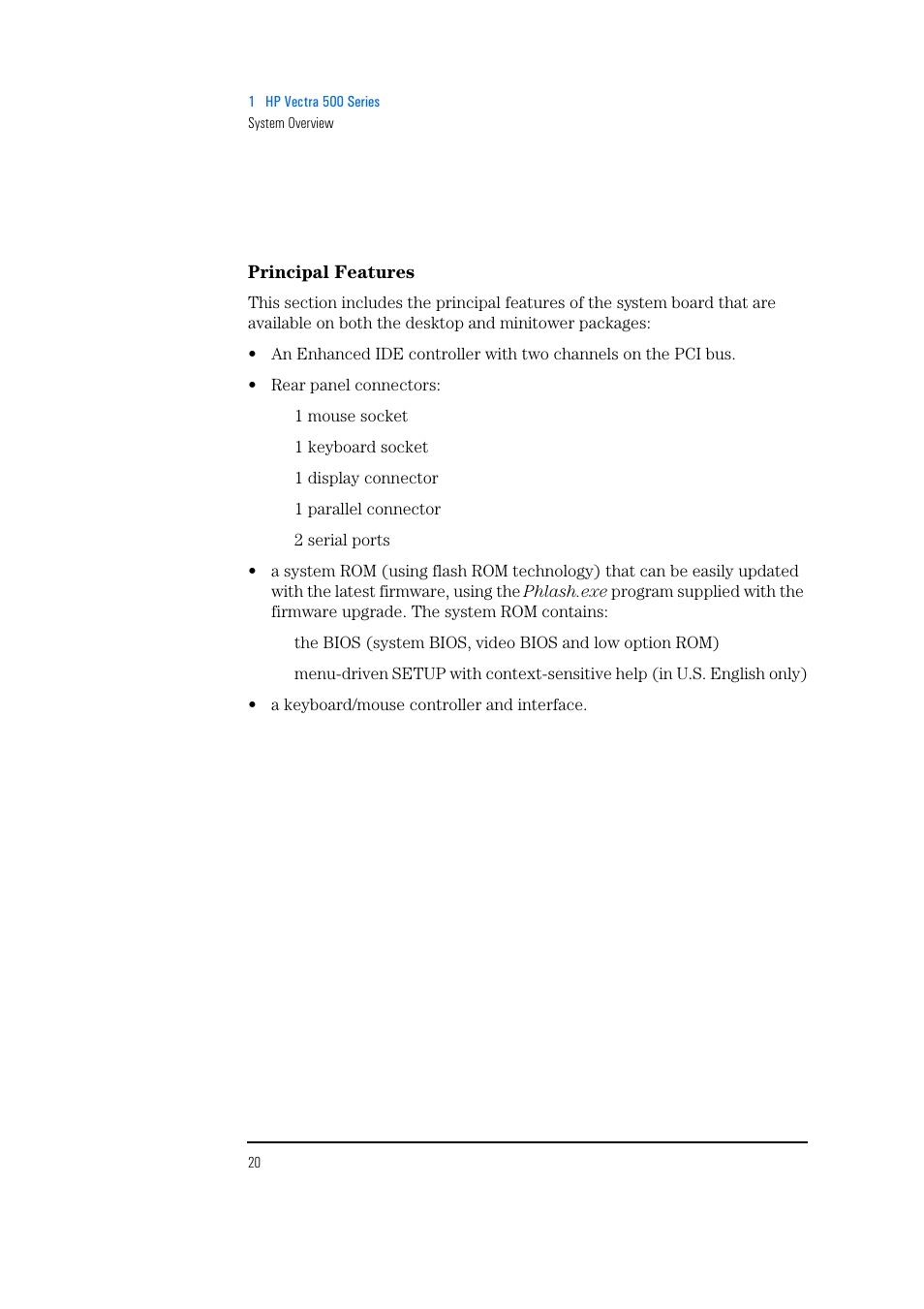 Principal features | HP Vectra 500 Series User Manual | Page 20 / 146