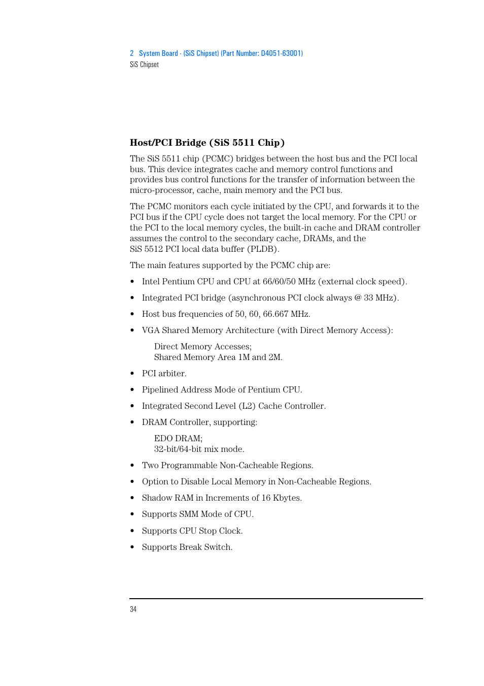 Host/pci bridge (sis 5511 chip) | HP Vectra 500 Series User Manual | Page 34 / 146
