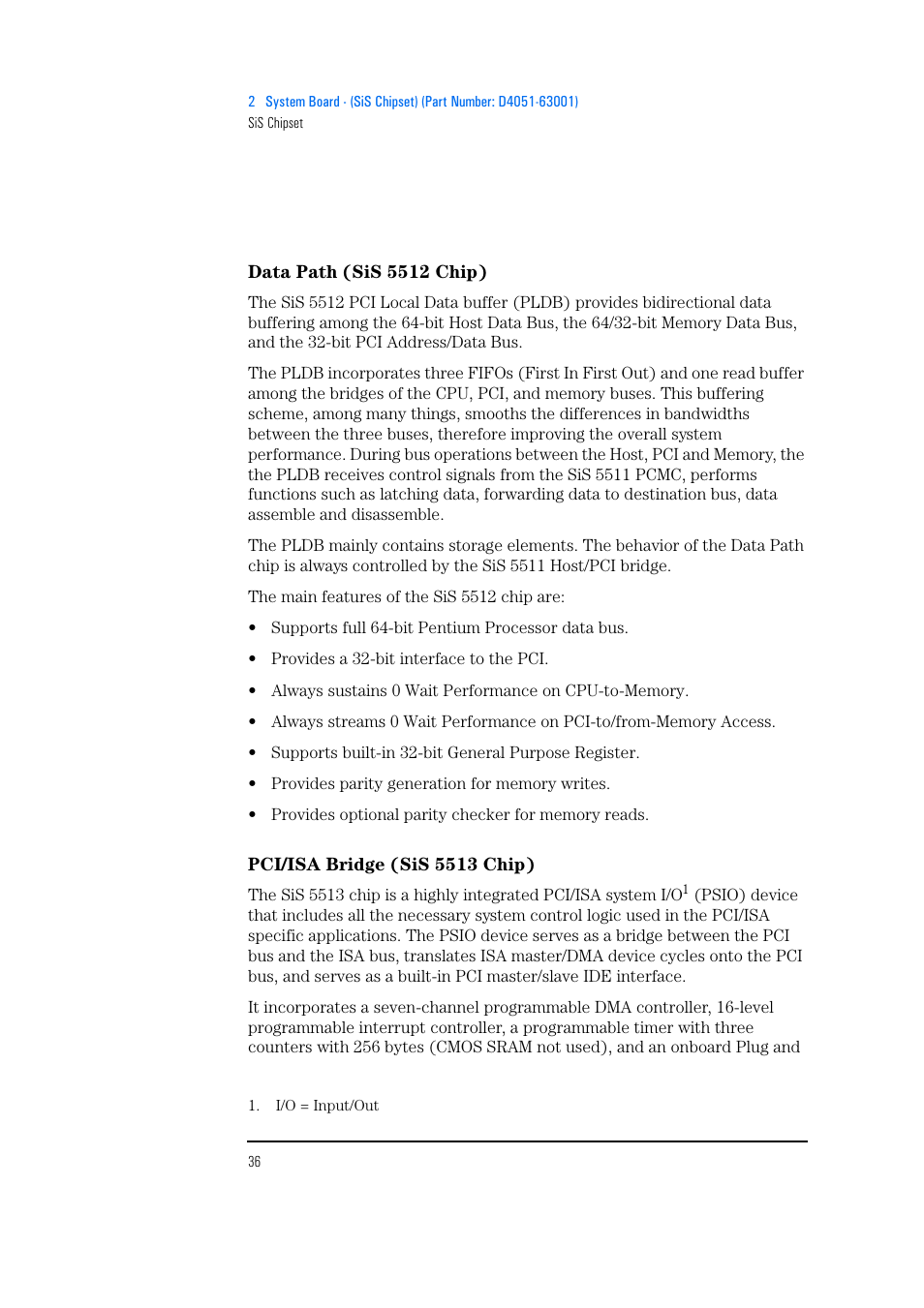 Data path (sis 5512 chip), Pci/isa bridge (sis 5513 chip) | HP Vectra 500 Series User Manual | Page 36 / 146