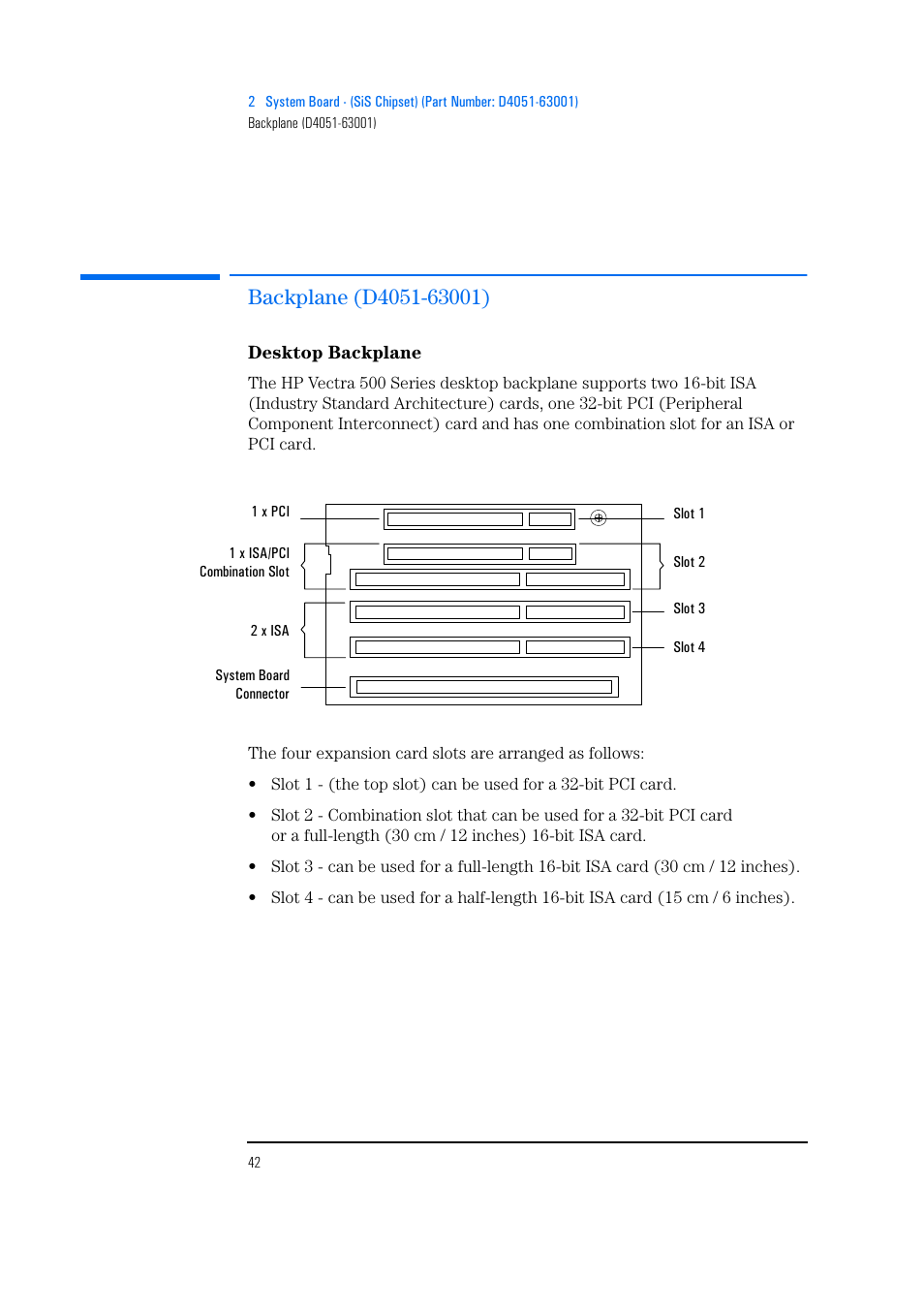 Backplane (d4051-63001), Desktop backplane | HP Vectra 500 Series User Manual | Page 42 / 146