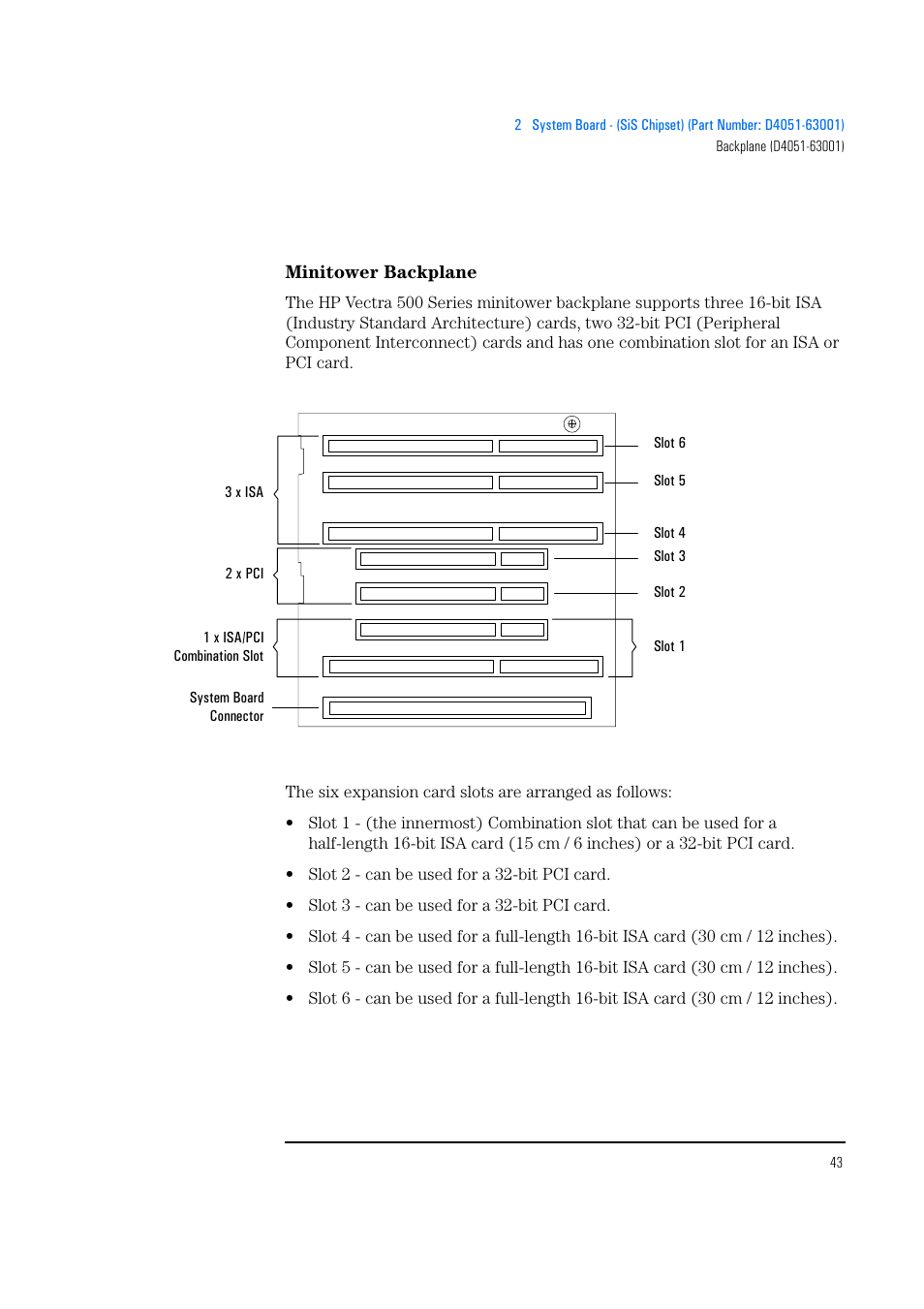 Minitower backplane | HP Vectra 500 Series User Manual | Page 43 / 146