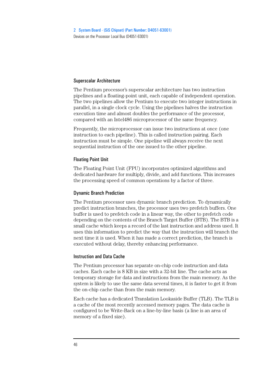 Superscalar architecture, Floating point unit, Dynamic branch prediction | Instruction and data cache | HP Vectra 500 Series User Manual | Page 46 / 146