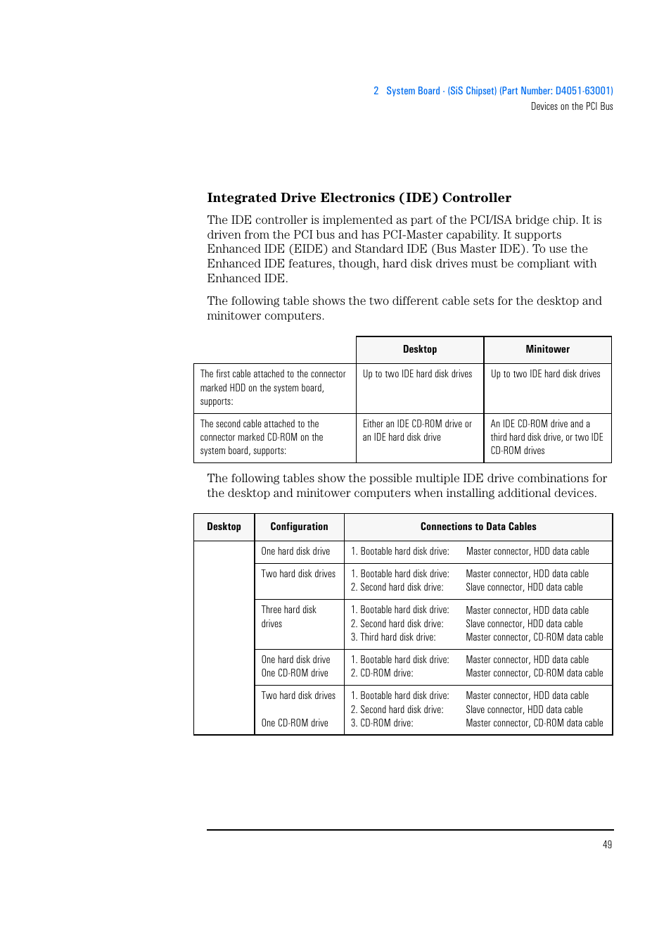 Integrated drive electronics (ide) controller | HP Vectra 500 Series User Manual | Page 49 / 146