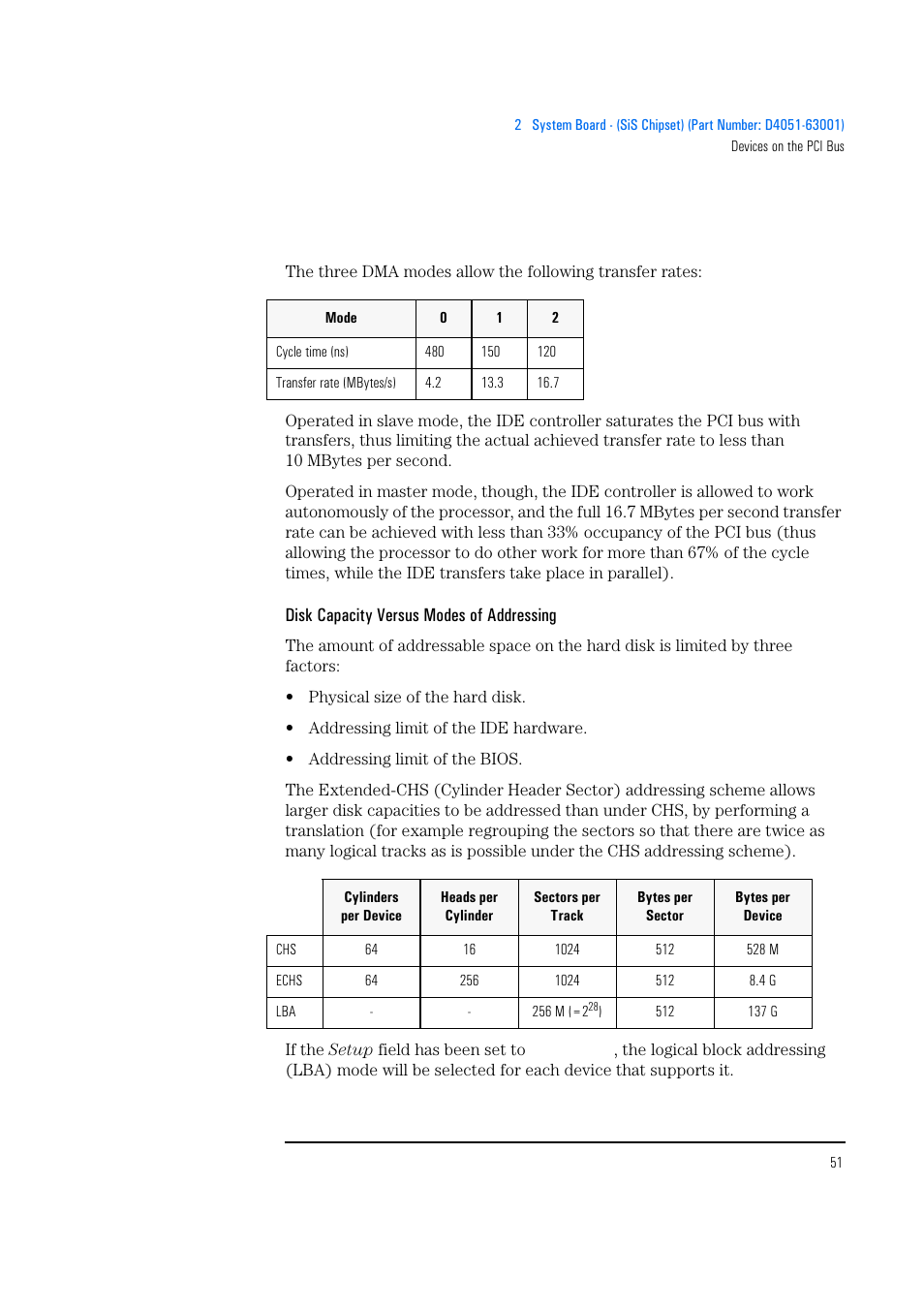 Disk capacity versus modes of addressing | HP Vectra 500 Series User Manual | Page 51 / 146