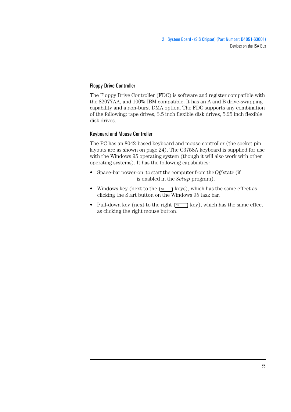 Floppy drive controller, Keyboard and mouse controller | HP Vectra 500 Series User Manual | Page 55 / 146