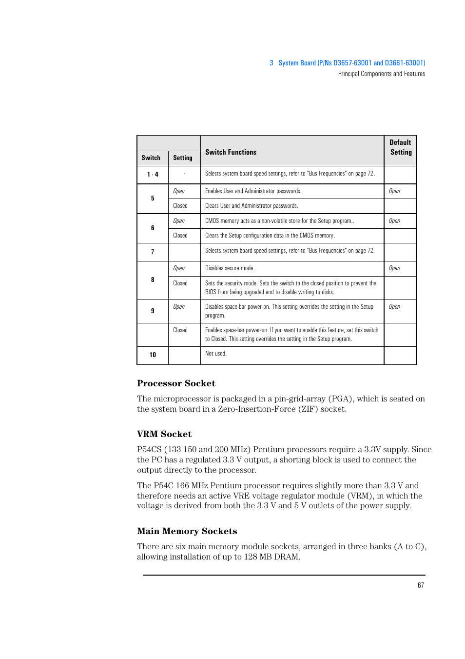 Processor socket, Vrm socket, Main memory sockets | HP Vectra 500 Series User Manual | Page 67 / 146