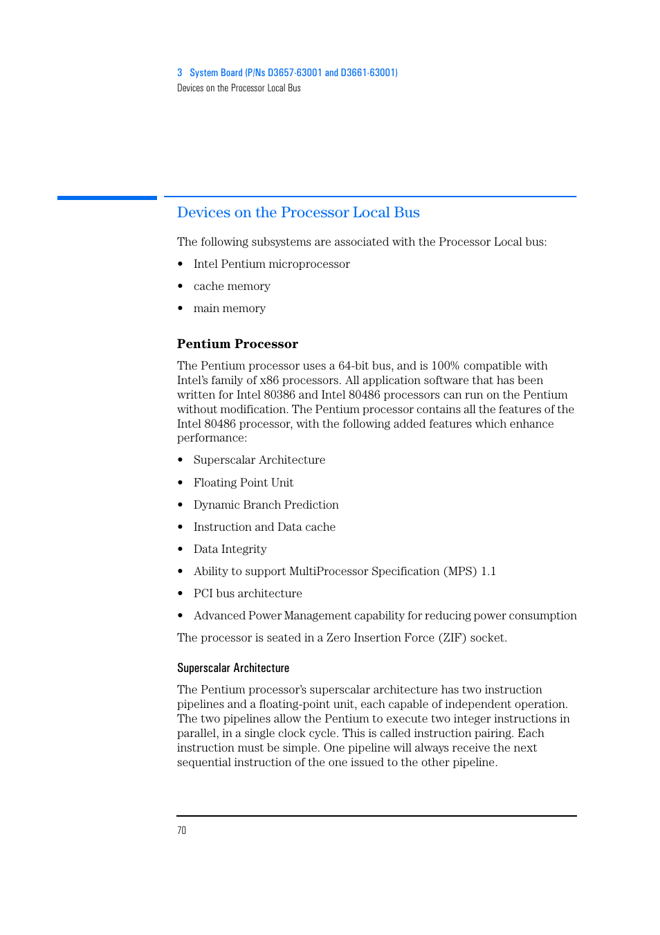 Devices on the processor local bus, Pentium processor, Superscalar architecture | HP Vectra 500 Series User Manual | Page 70 / 146