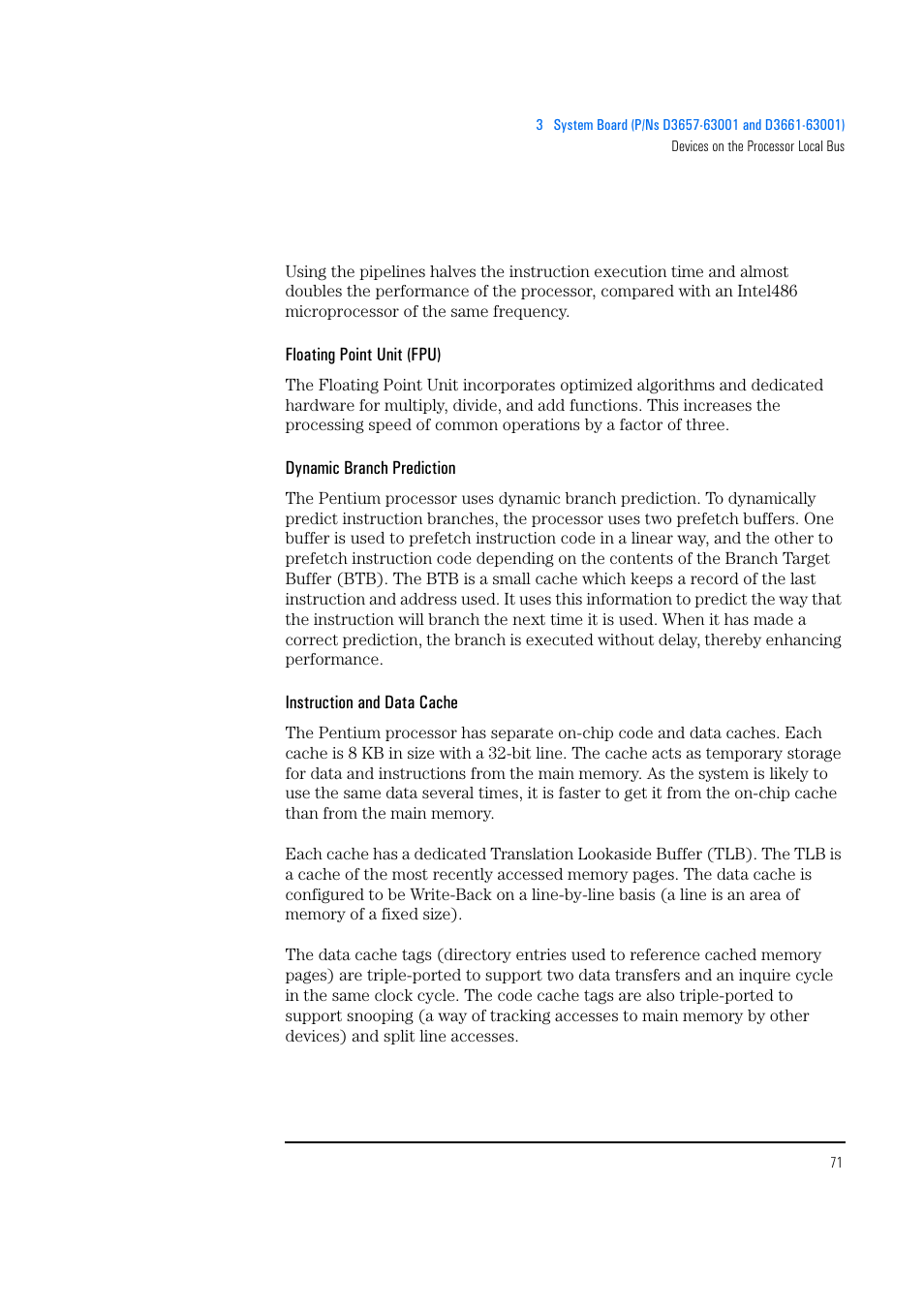 Floating point unit (fpu), Dynamic branch prediction, Instruction and data cache | HP Vectra 500 Series User Manual | Page 71 / 146