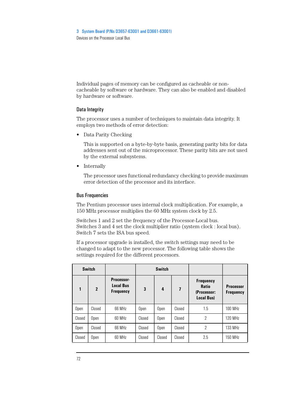 Data integrity, Bus frequencies | HP Vectra 500 Series User Manual | Page 72 / 146