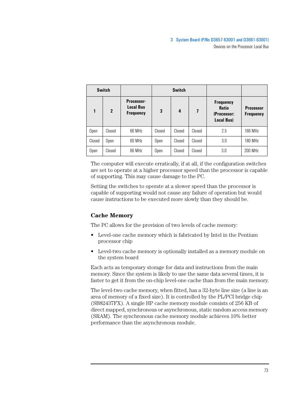 Cache memory | HP Vectra 500 Series User Manual | Page 73 / 146