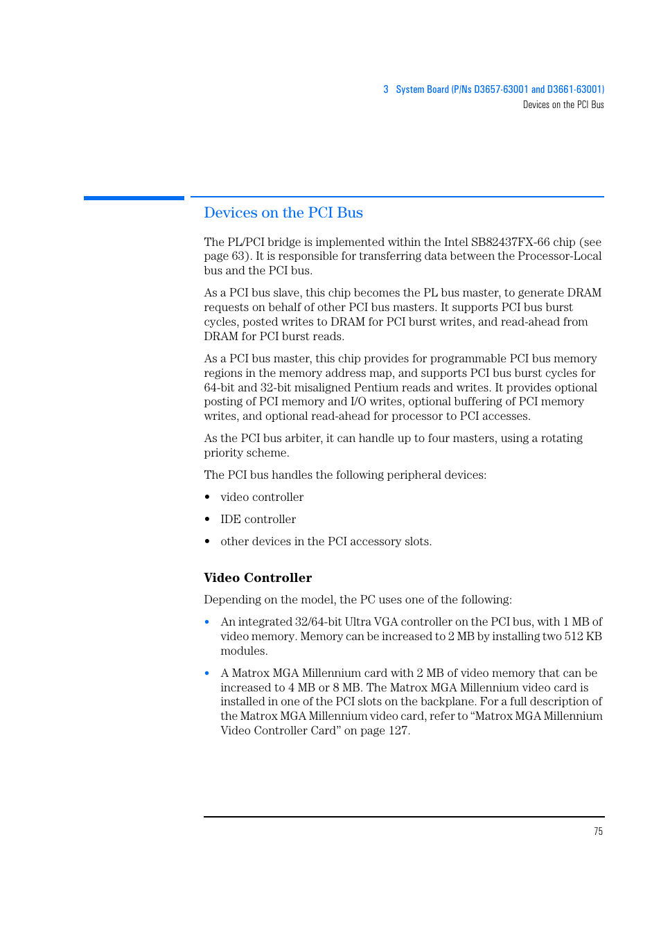 Devices on the pci bus, Video controller | HP Vectra 500 Series User Manual | Page 75 / 146