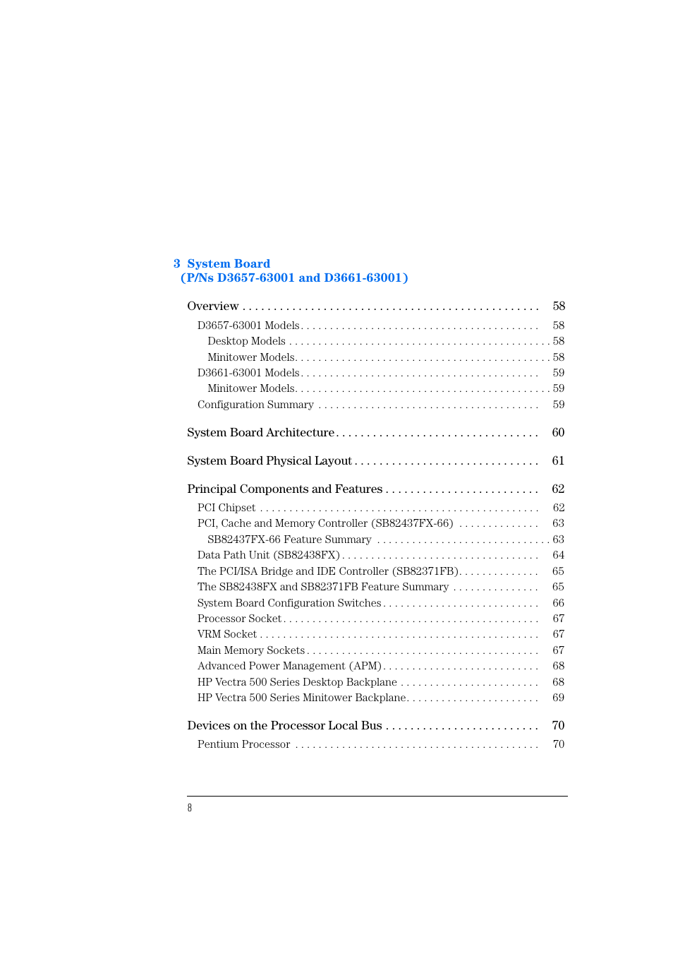 3 system board (p/ns d3657-63001 and d3661-63001) | HP Vectra 500 Series User Manual | Page 8 / 146