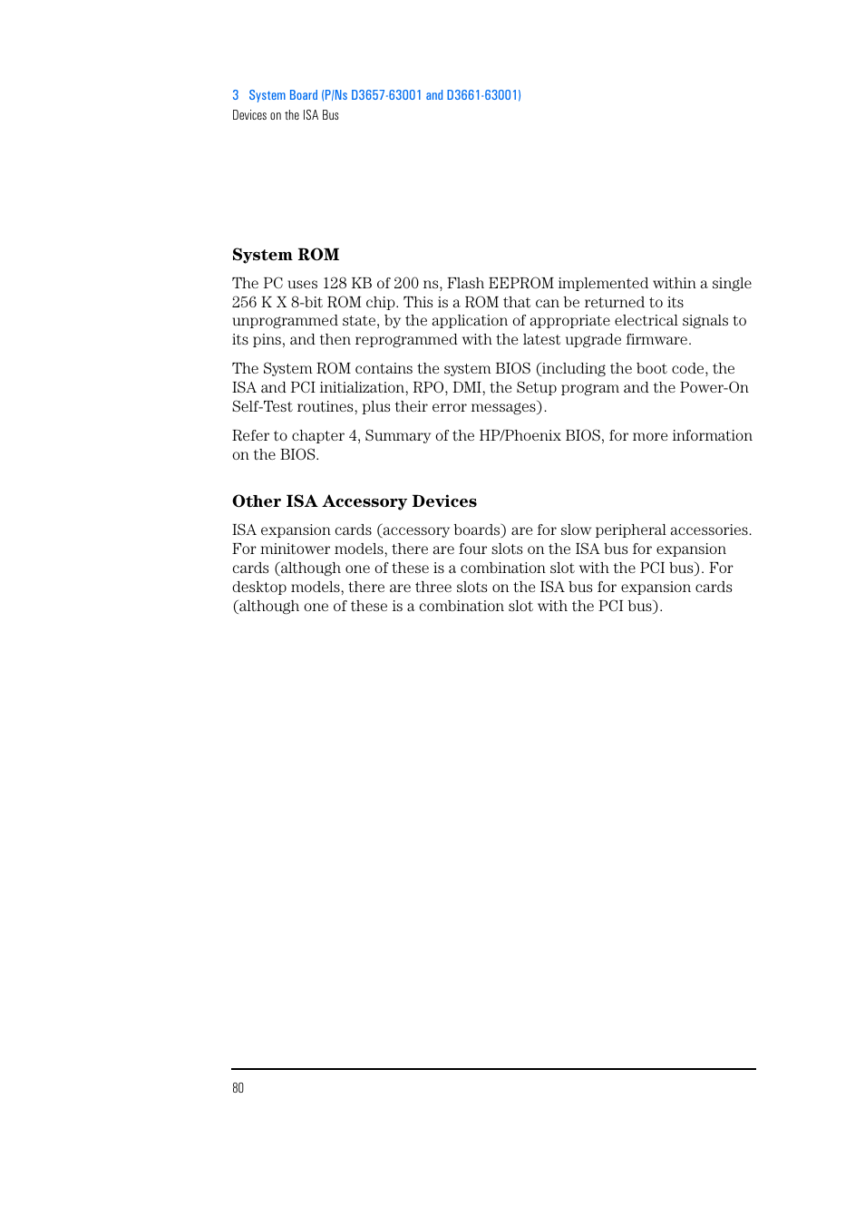 System rom, Other isa accessory devices | HP Vectra 500 Series User Manual | Page 80 / 146