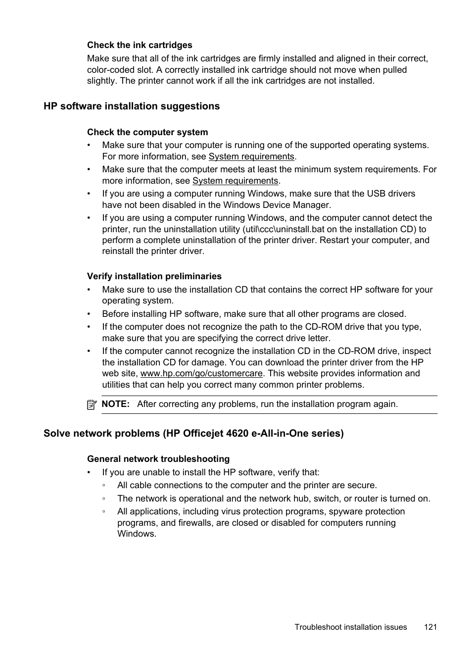 Hp software installation suggestions | HP 4620 User Manual | Page 125 / 228