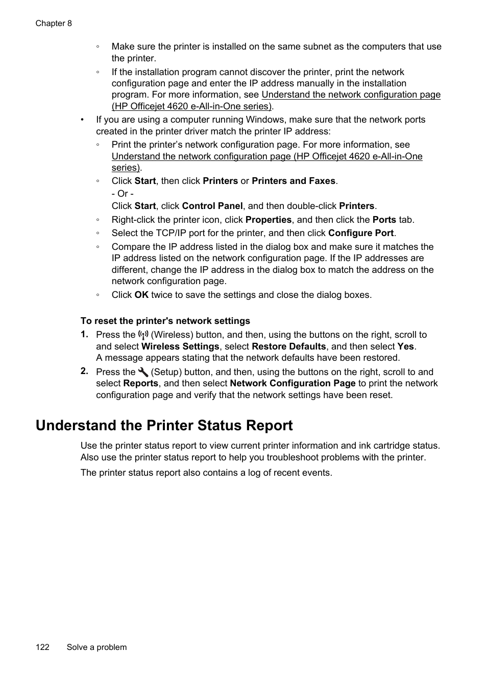 Understand the printer status report | HP 4620 User Manual | Page 126 / 228