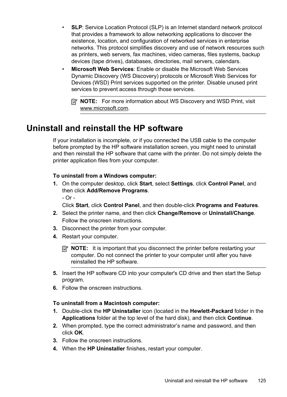 Uninstall and reinstall the hp software | HP 4620 User Manual | Page 129 / 228