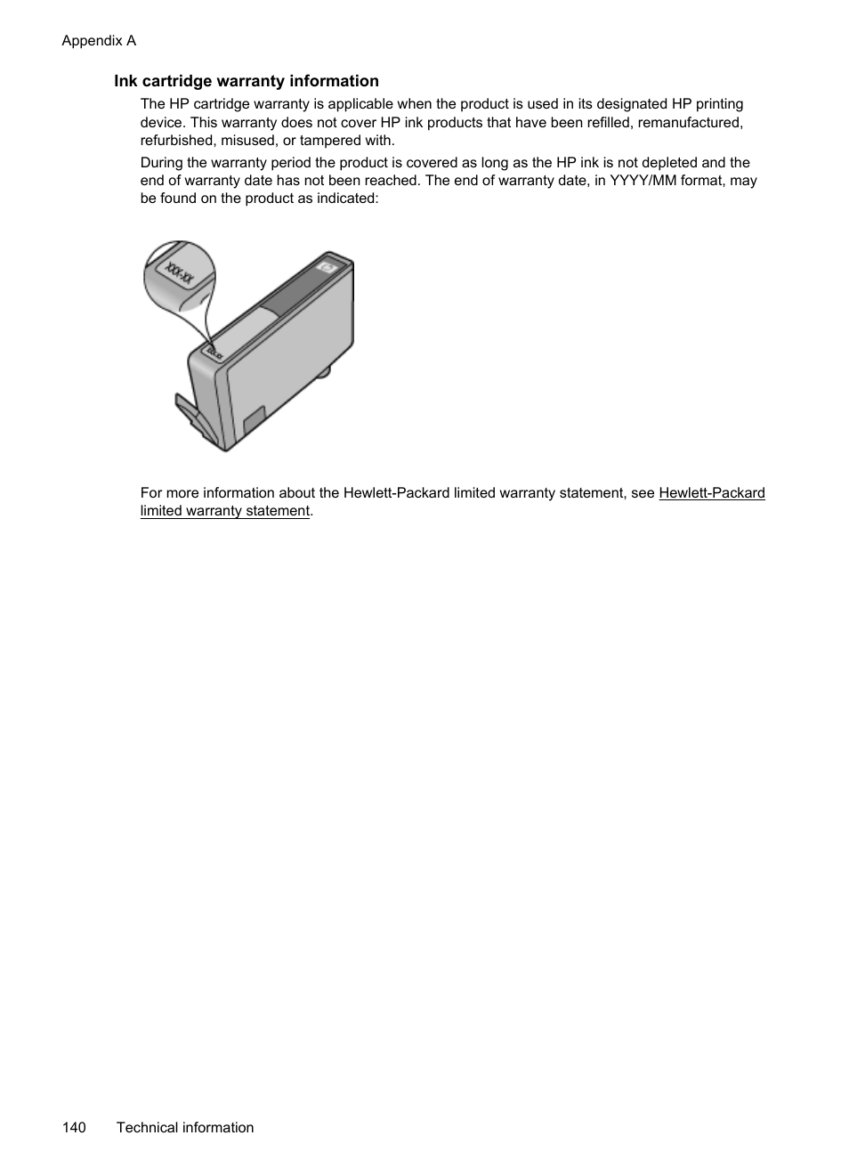Ink cartridge warranty information | HP 4620 User Manual | Page 144 / 228