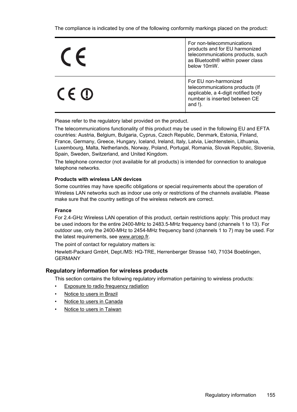 Regulatory information for wireless products | HP 4620 User Manual | Page 159 / 228