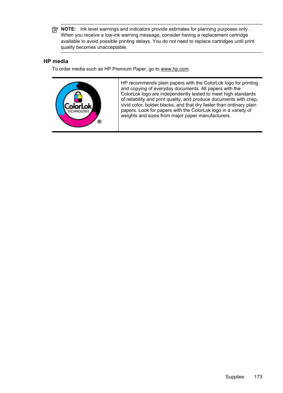 Hp media | HP 4620 User Manual | Page 177 / 228