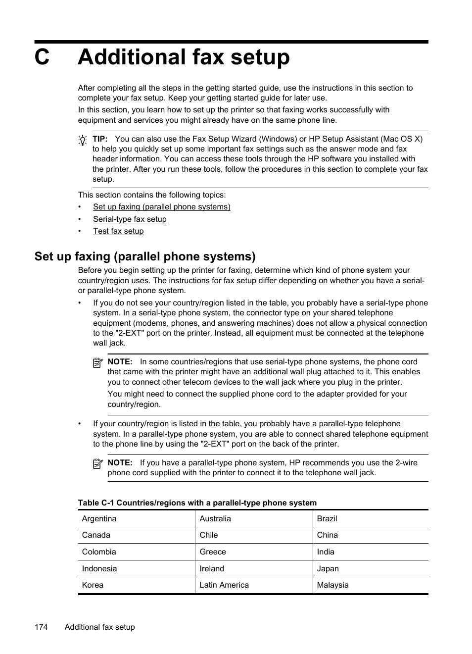 Additional fax setup, Set up faxing (parallel phone systems), C additional fax setup | Case h: shared voice/fax line with computer modem, Cadditional fax setup | HP 4620 User Manual | Page 178 / 228