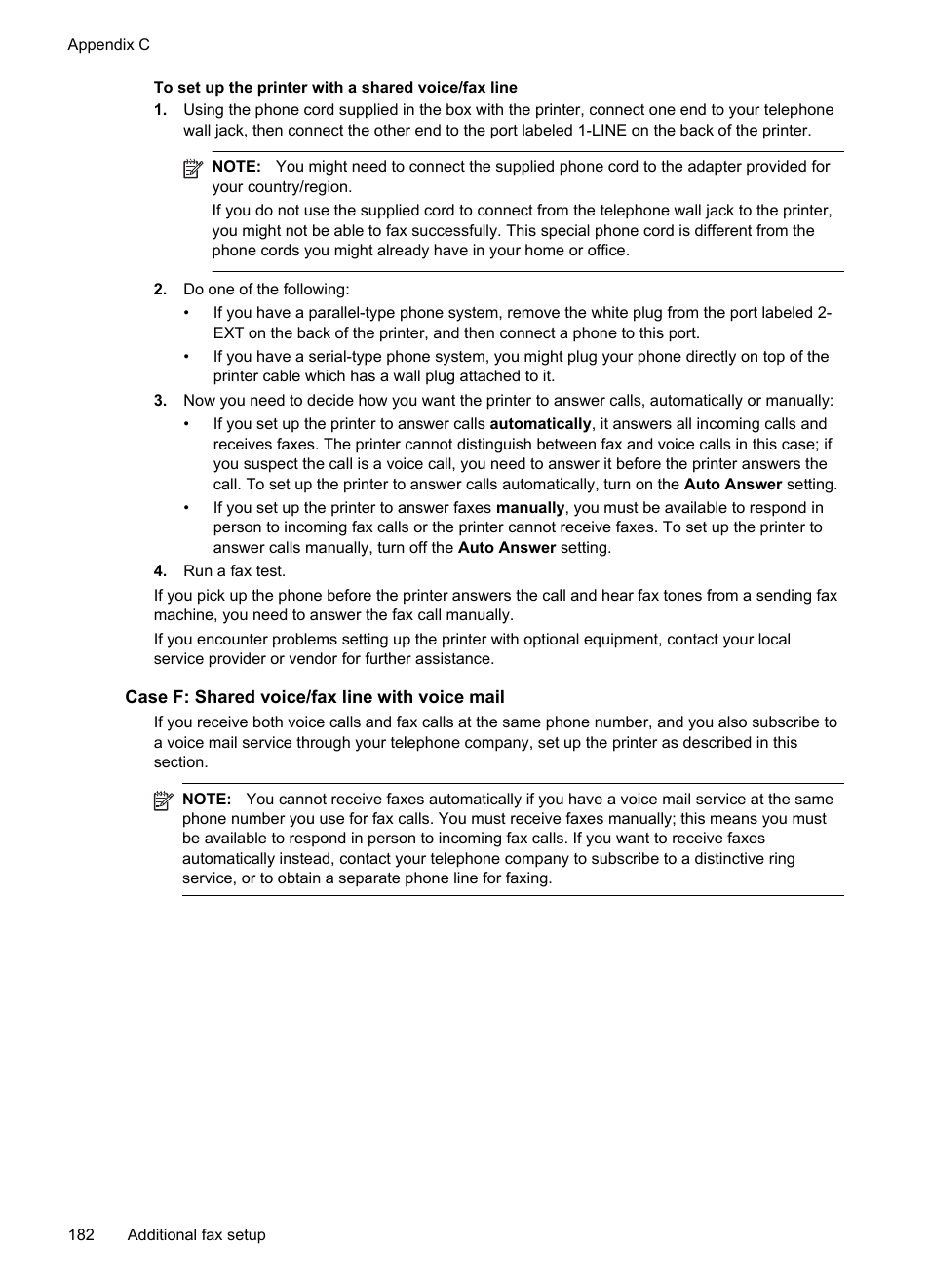 Case f: shared voice/fax line with voice mail | HP 4620 User Manual | Page 186 / 228