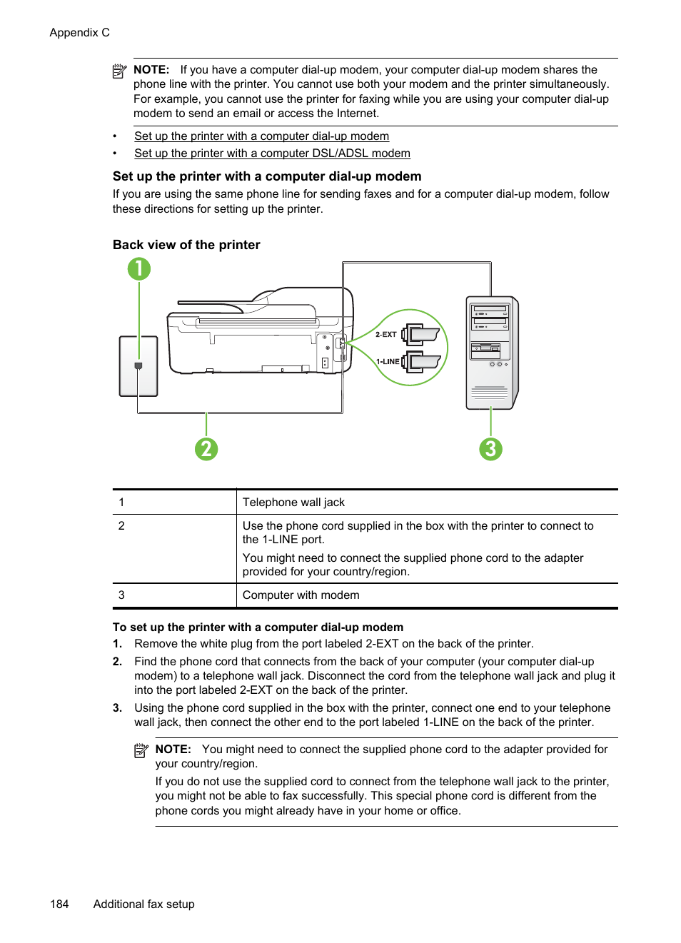 Set up the printer with a computer dial-up modem | HP 4620 User Manual | Page 188 / 228