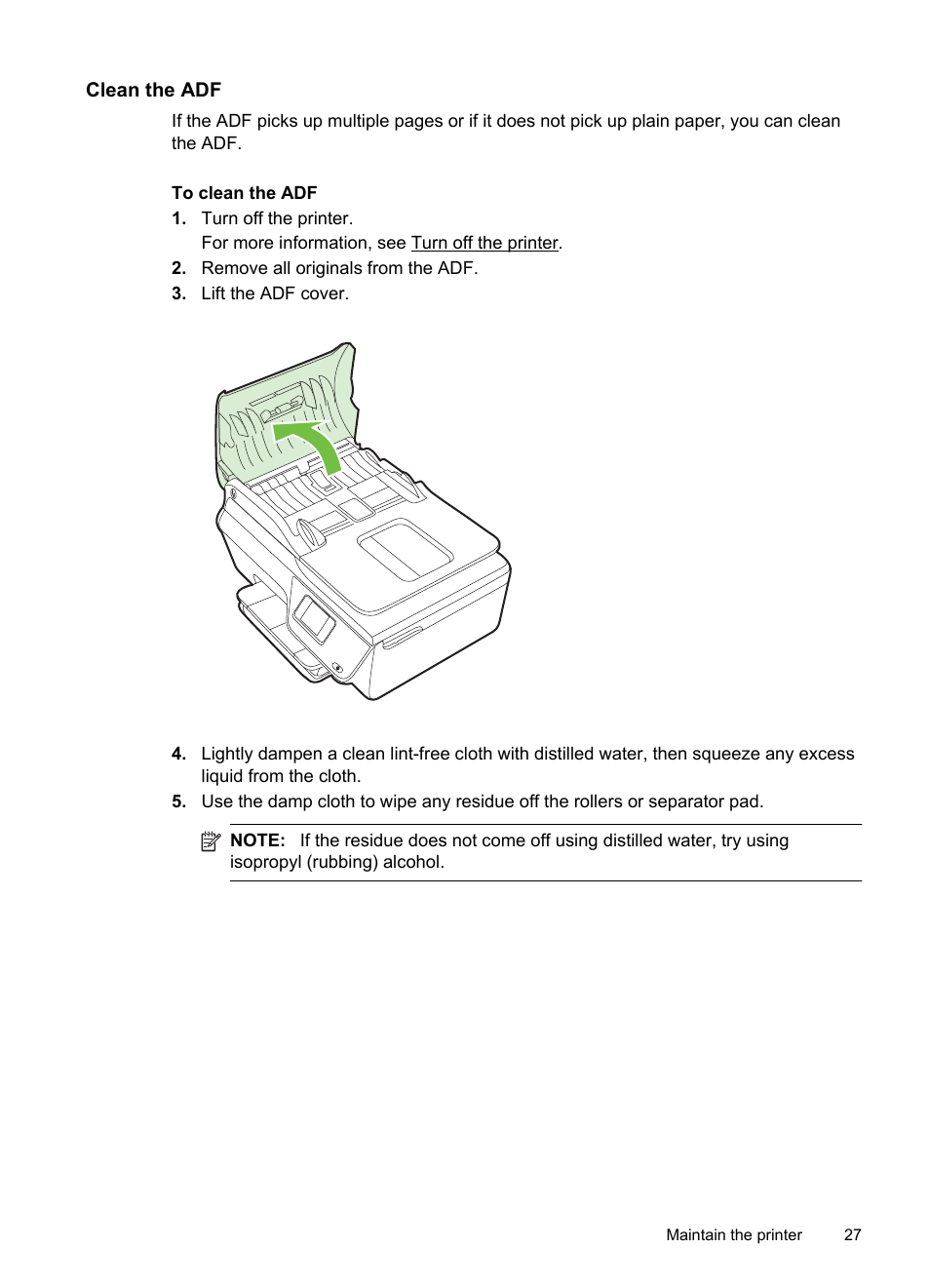 Clean the adf | HP 4620 User Manual | Page 31 / 228