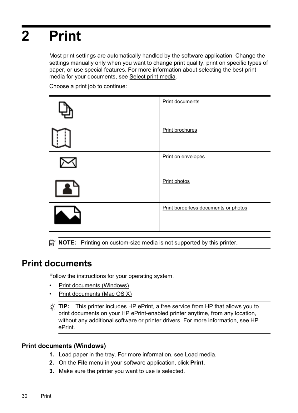 Print, Print documents, Print documents (windows) | 2 print, 2print | HP 4620 User Manual | Page 34 / 228