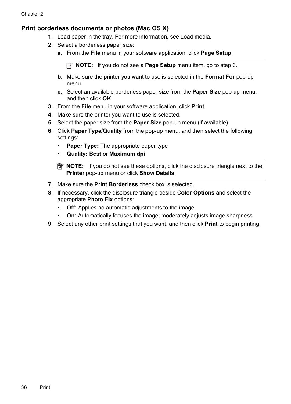 Print borderless documents or photos (mac os x) | HP 4620 User Manual | Page 40 / 228