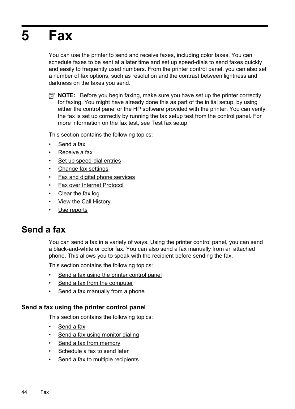 Send a fax, Send a fax using the printer control panel, 5 fax | 5fax | HP 4620 User Manual | Page 48 / 228