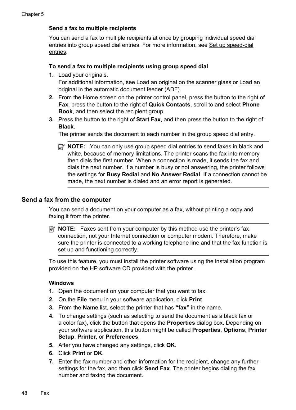 Send a fax to multiple recipients, Send a fax from the computer | HP 4620 User Manual | Page 52 / 228