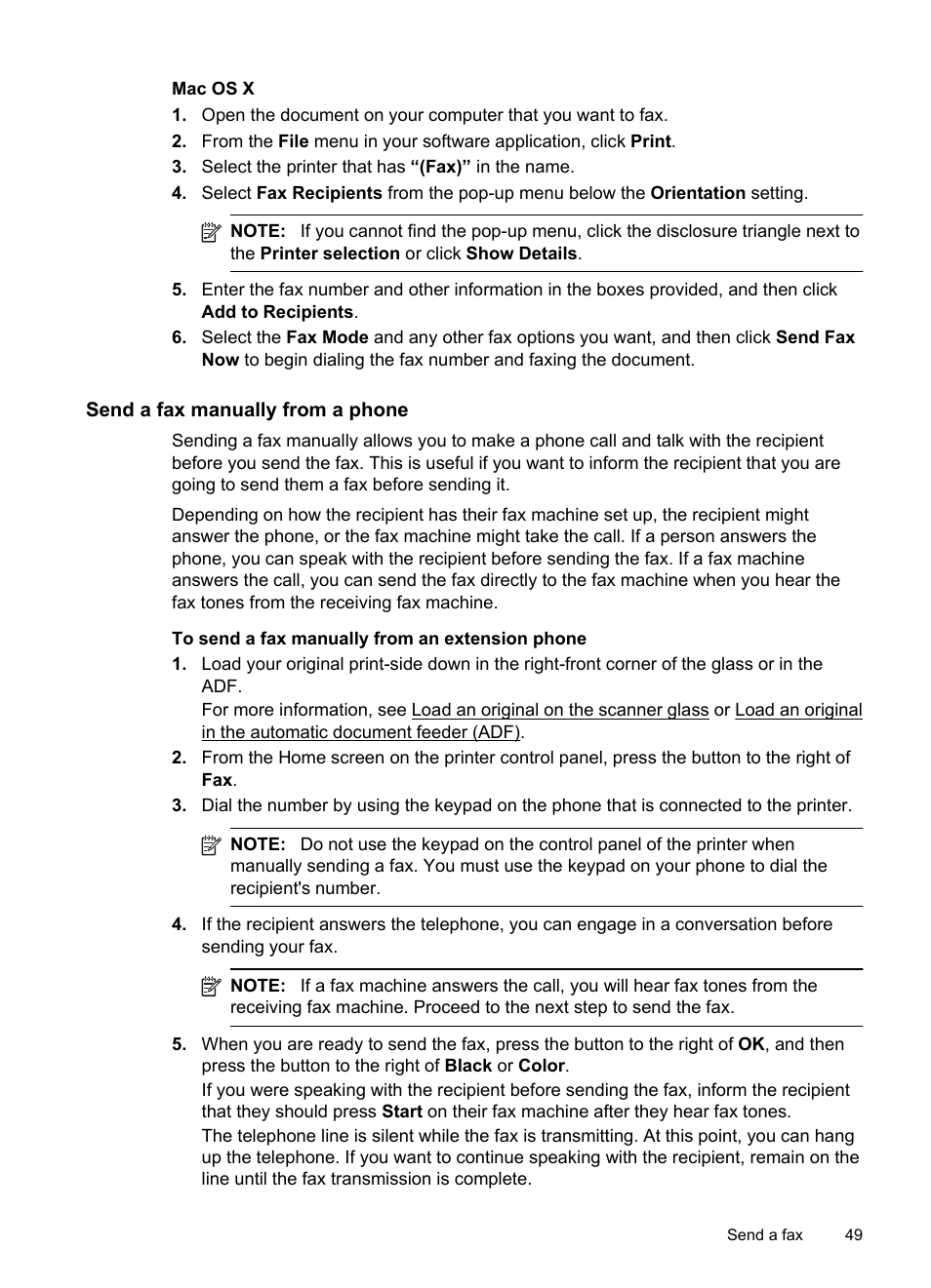 Send a fax manually from a phone | HP 4620 User Manual | Page 53 / 228