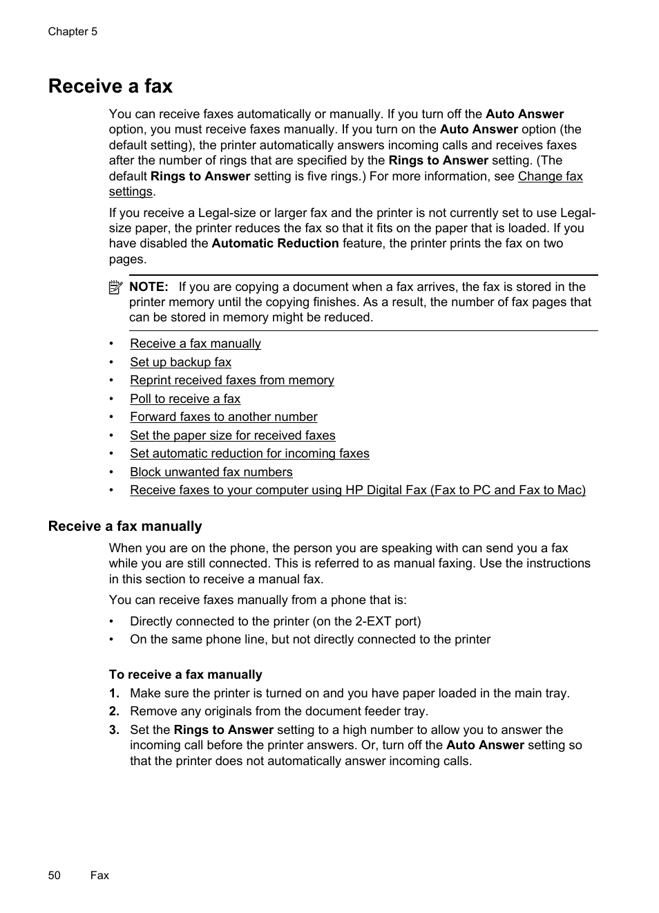 Receive a fax, Receive a fax manually | HP 4620 User Manual | Page 54 / 228