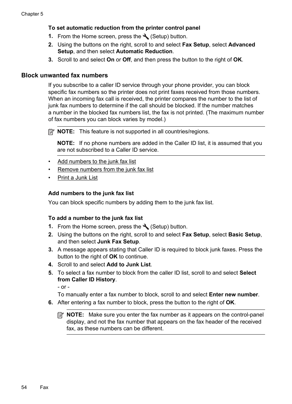 Block unwanted fax numbers, Add numbers to the junk fax list | HP 4620 User Manual | Page 58 / 228