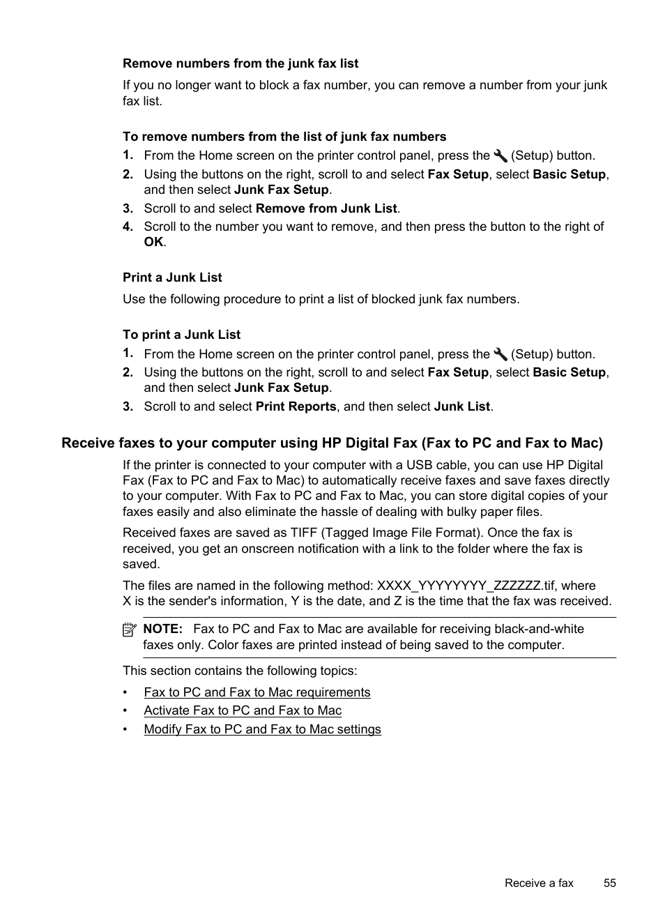 Remove numbers from the junk fax list, Print a junk list | HP 4620 User Manual | Page 59 / 228