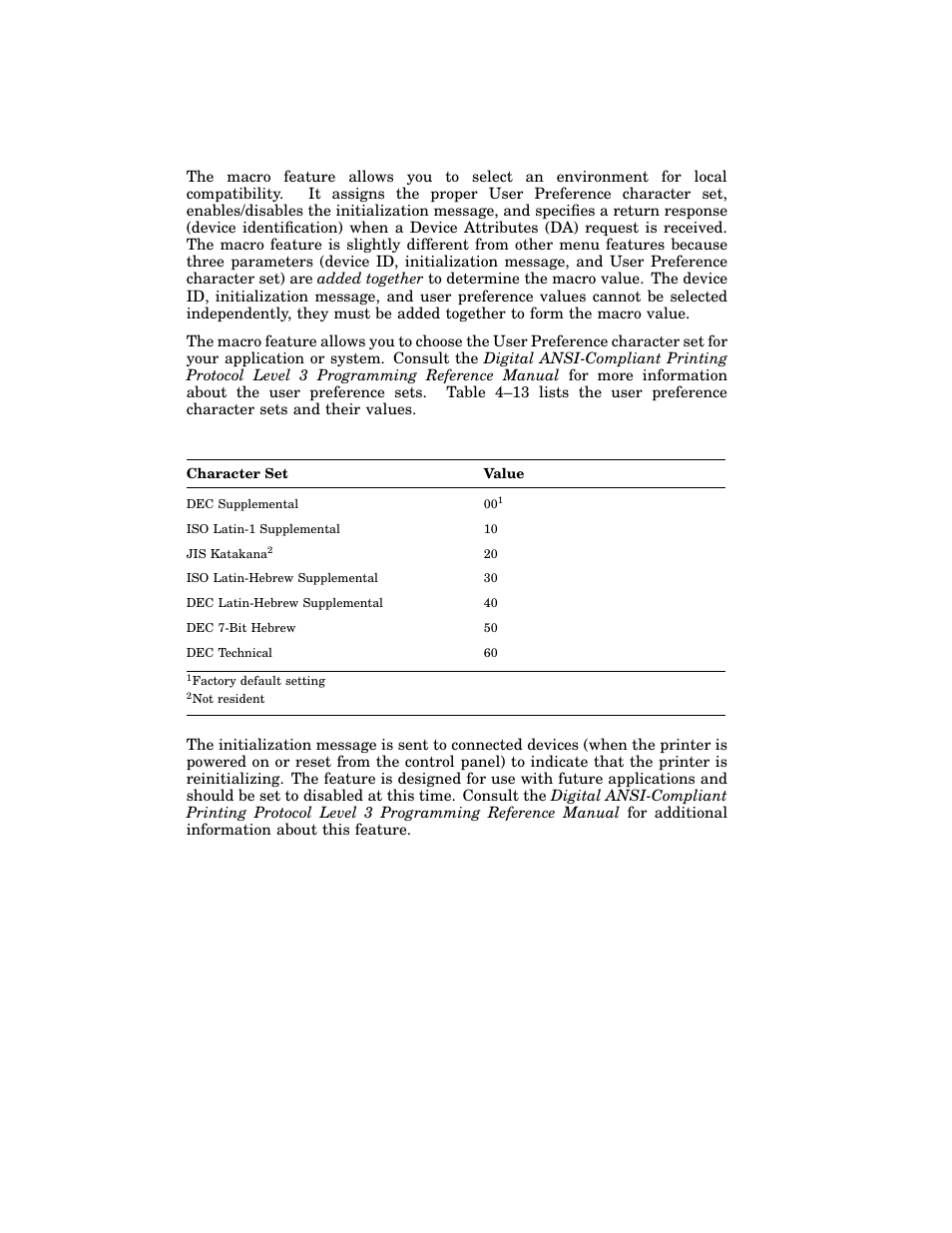 Table 4–13: user preference character set | HP 220240 User Manual | Page 110 / 255