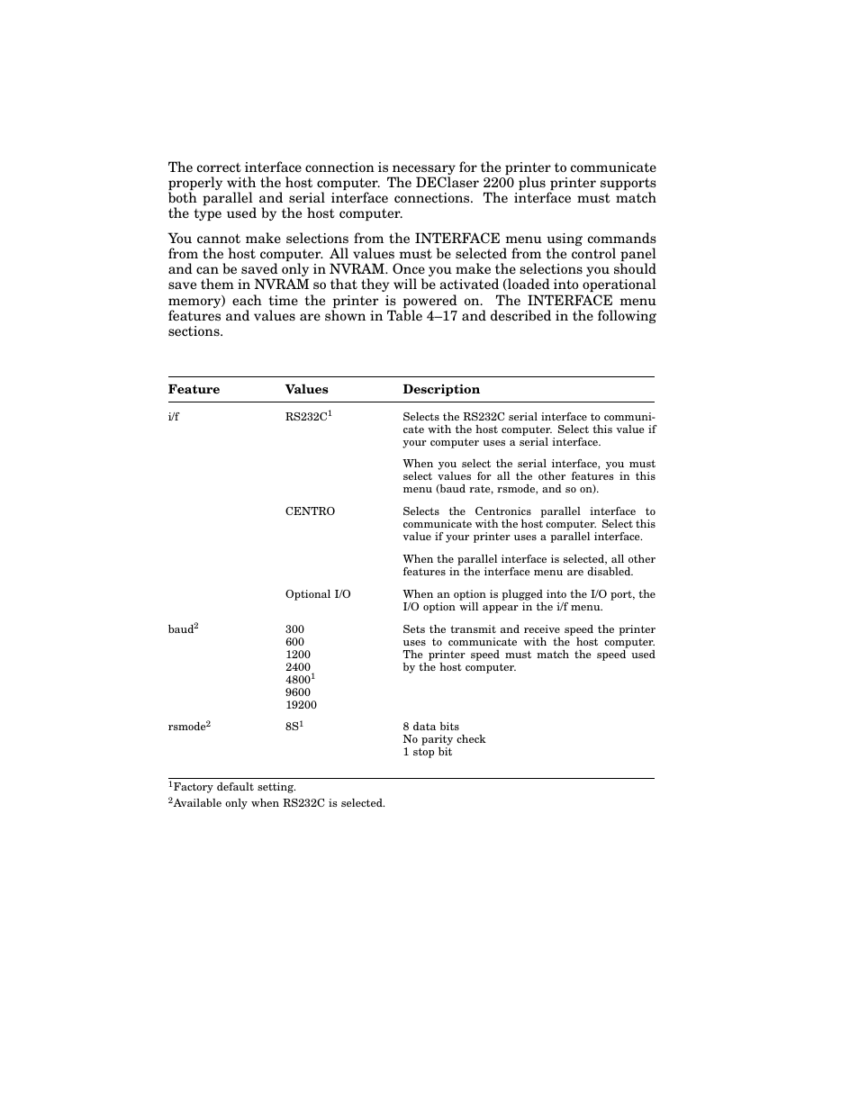 6 interface menu, Table 4–17: interface menu features and values | HP 220240 User Manual | Page 113 / 255