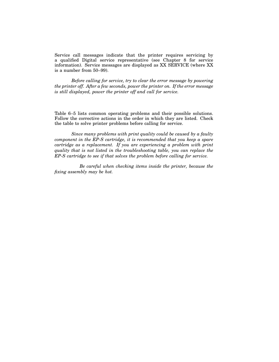 5 service call messages, 6 common operating problems | HP 220240 User Manual | Page 136 / 255