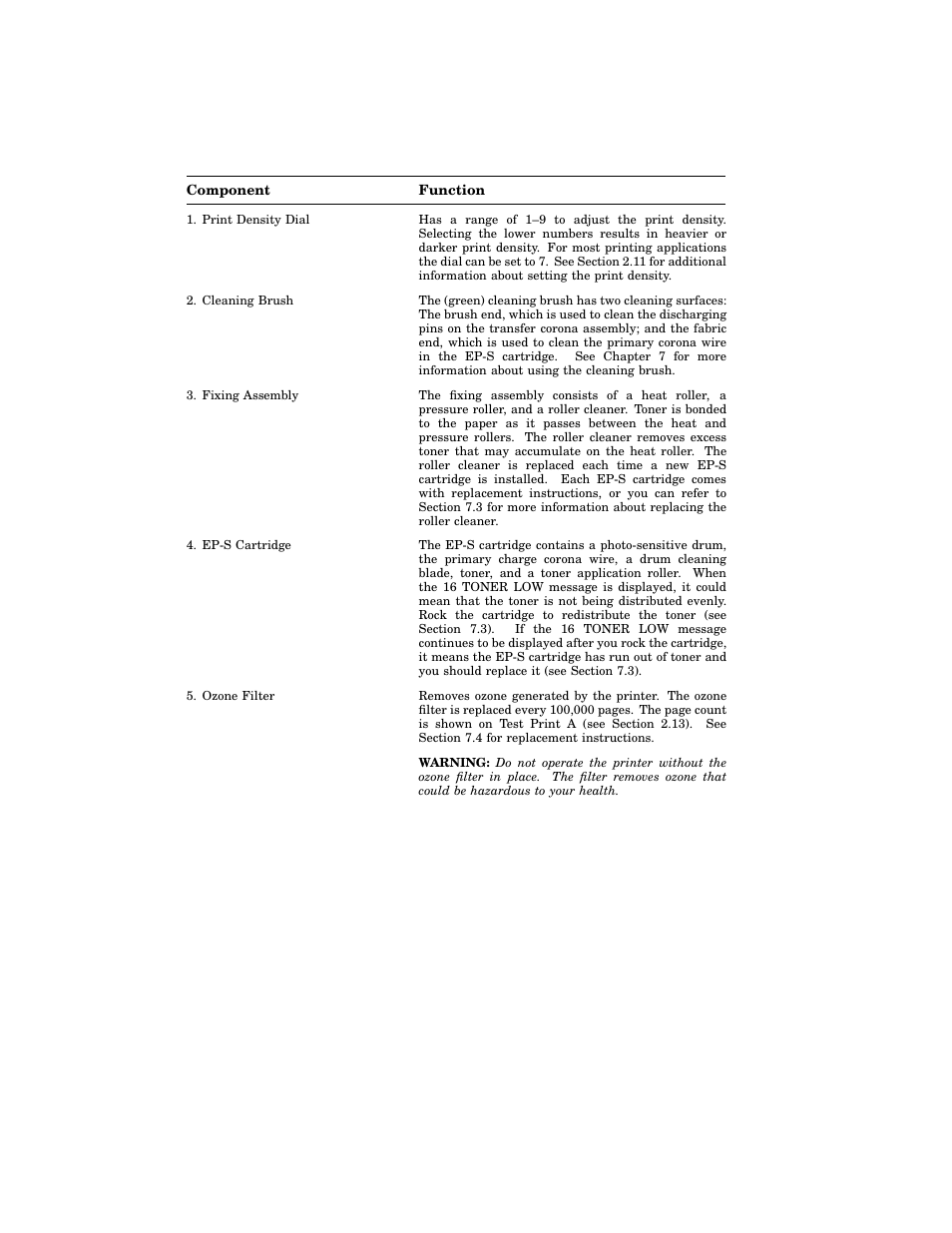 Table 1–4: printer components: internal view | HP 220240 User Manual | Page 25 / 255