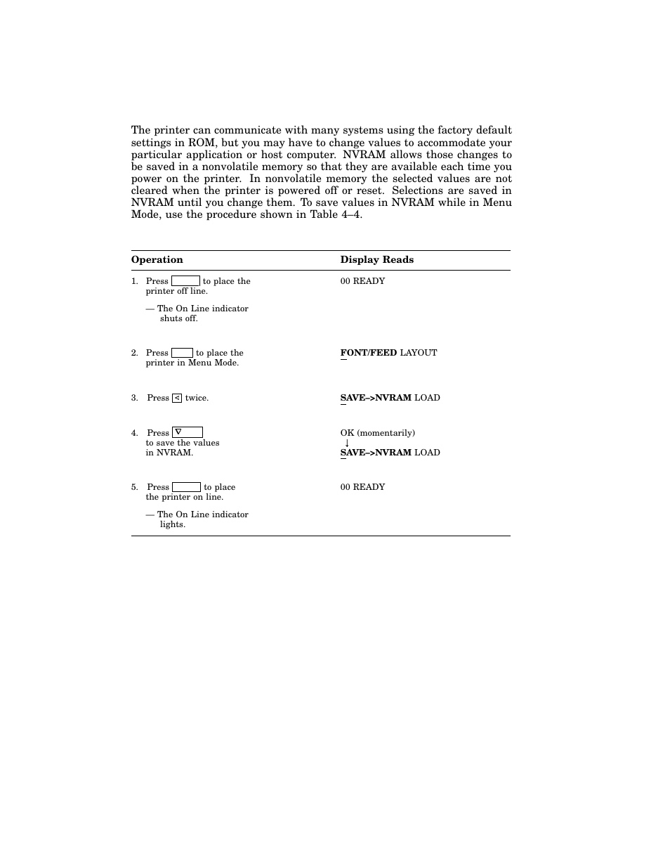 Table 4–4: saving values in nvram | HP 220240 User Manual | Page 93 / 255