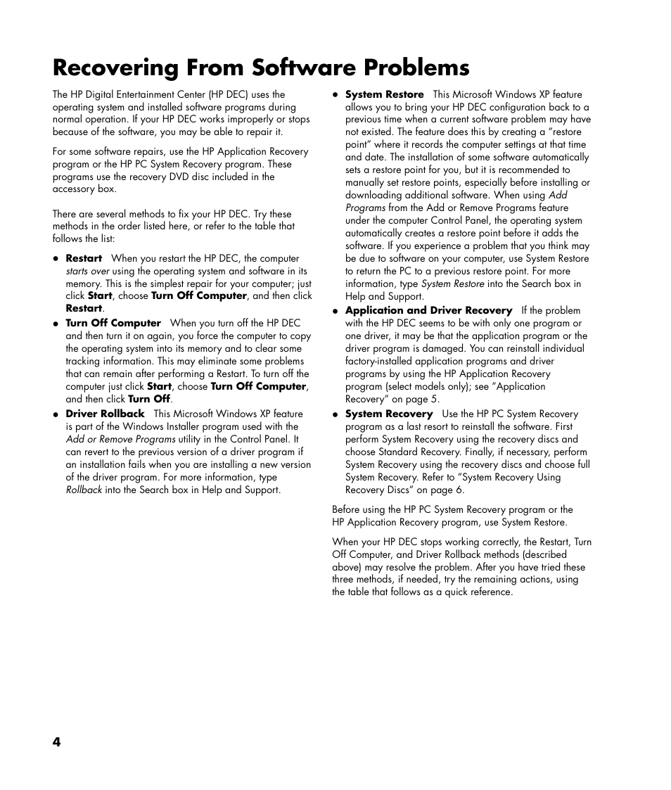 Recovering from software problems | HP 2000495 User Manual | Page 4 / 20