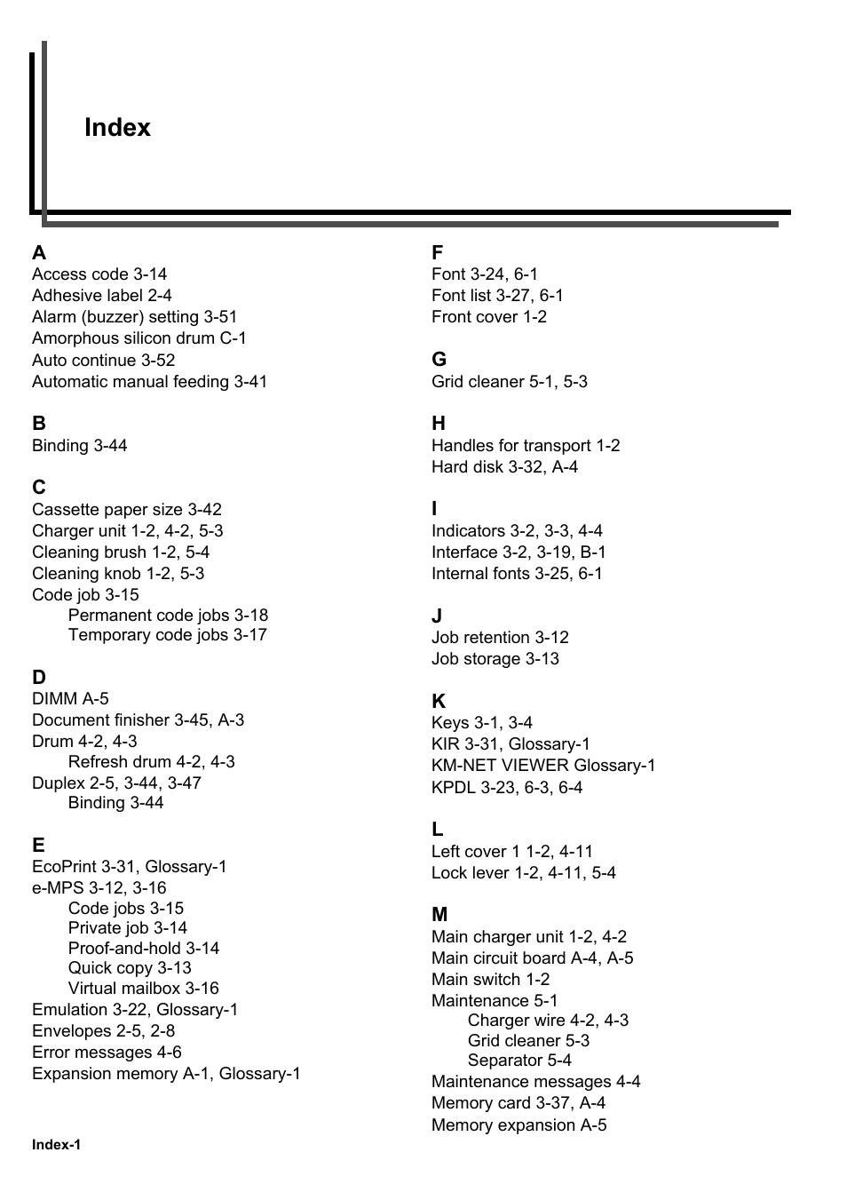 Index | HP WP36/50 User Manual | Page 113 / 115
