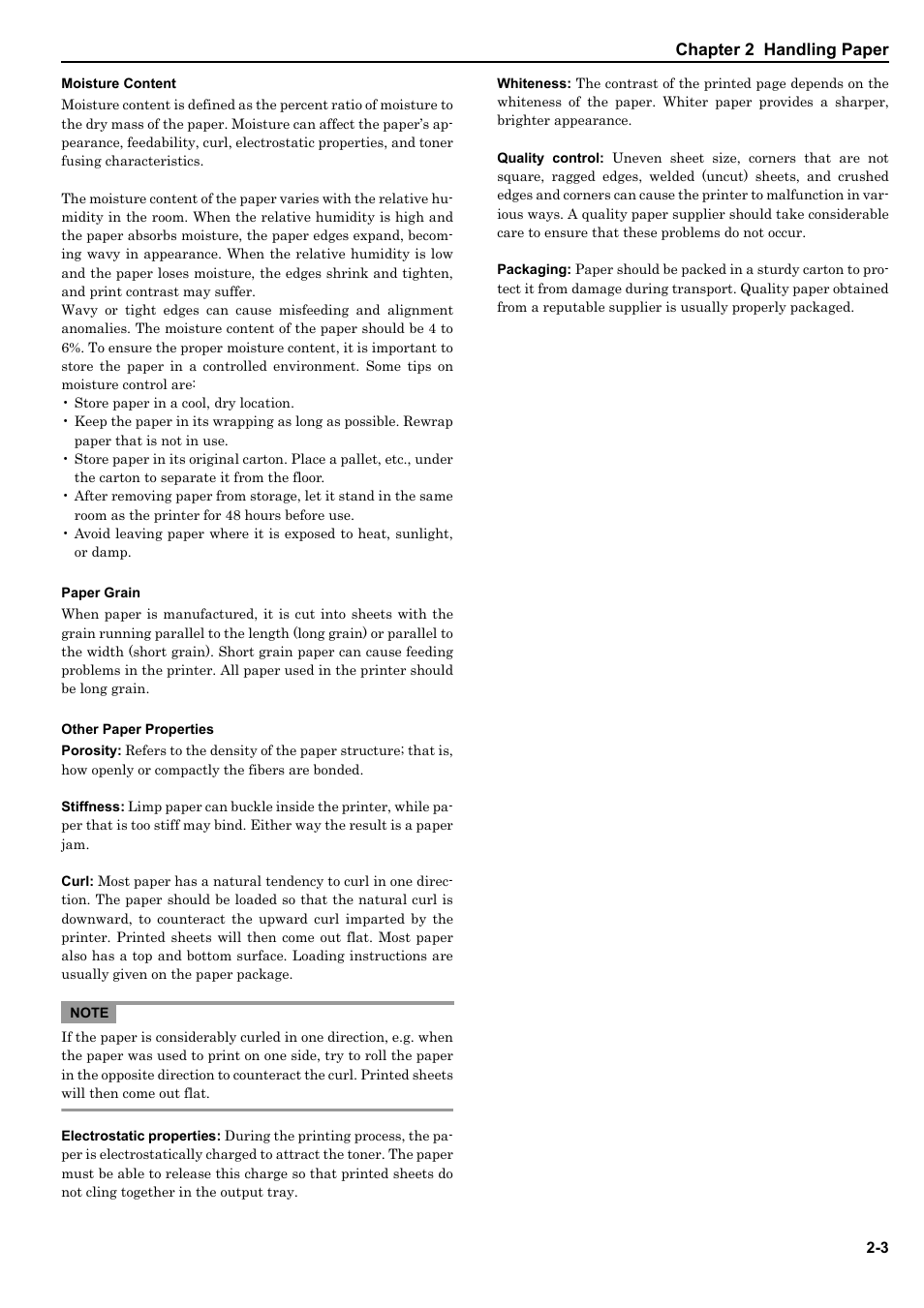 Moisture content, Paper grain, Other paper properties | HP WP36/50 User Manual | Page 16 / 115