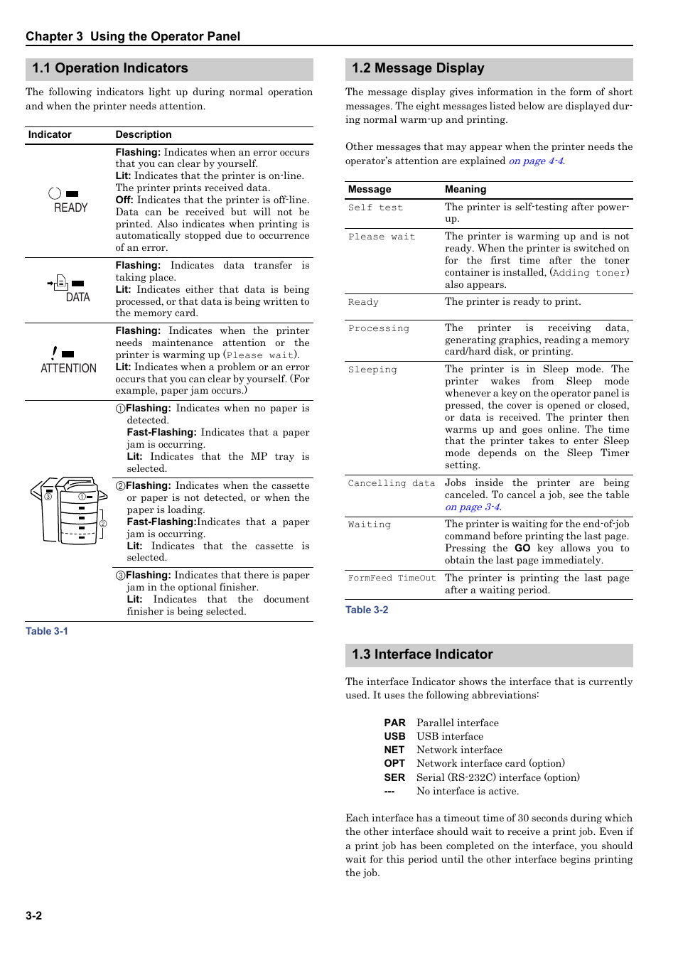 1 operation indicators, 2 message display, 3 interface indicator | HP WP36/50 User Manual | Page 23 / 115
