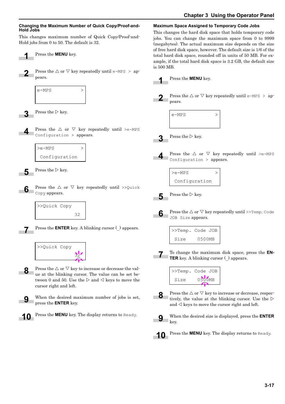 Maximum space assigned to temporary code jobs | HP WP36/50 User Manual | Page 38 / 115